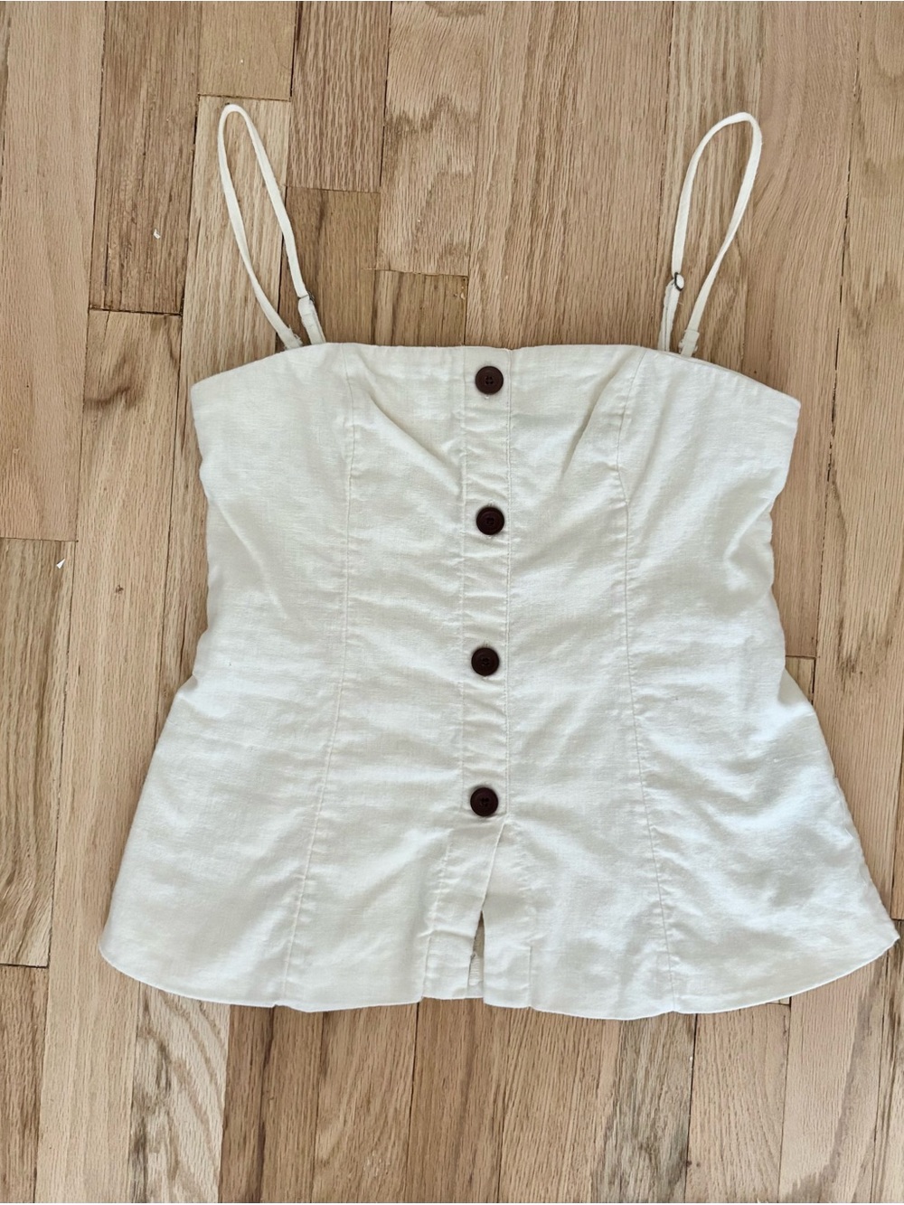 Abercrombie & Fitch Cream Button-Front Linen Tank Top